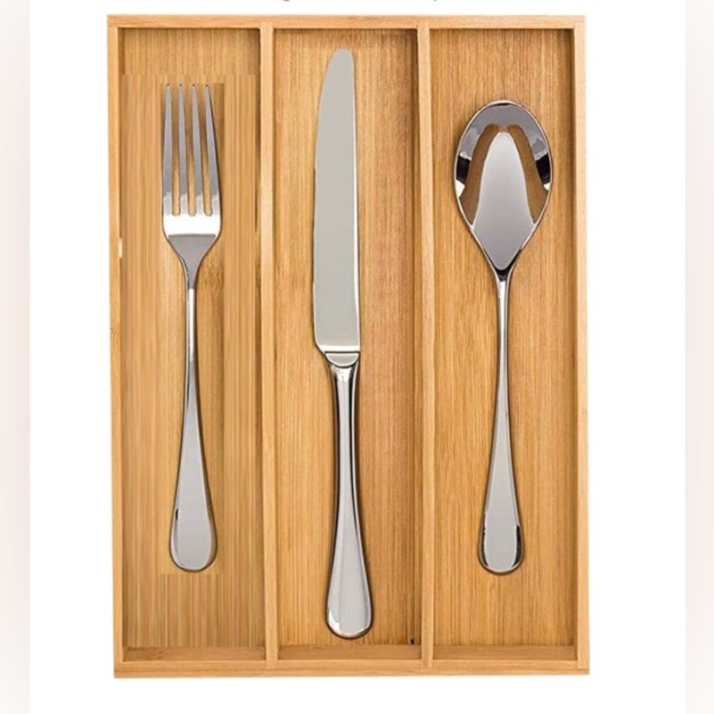 Bamboo Drawer Organizer Utensils Accessories Gadgets 3 Compartments